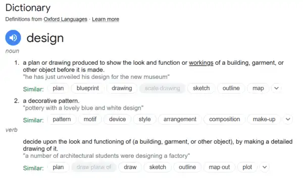 Oxford dictionary definition of the word 'design'